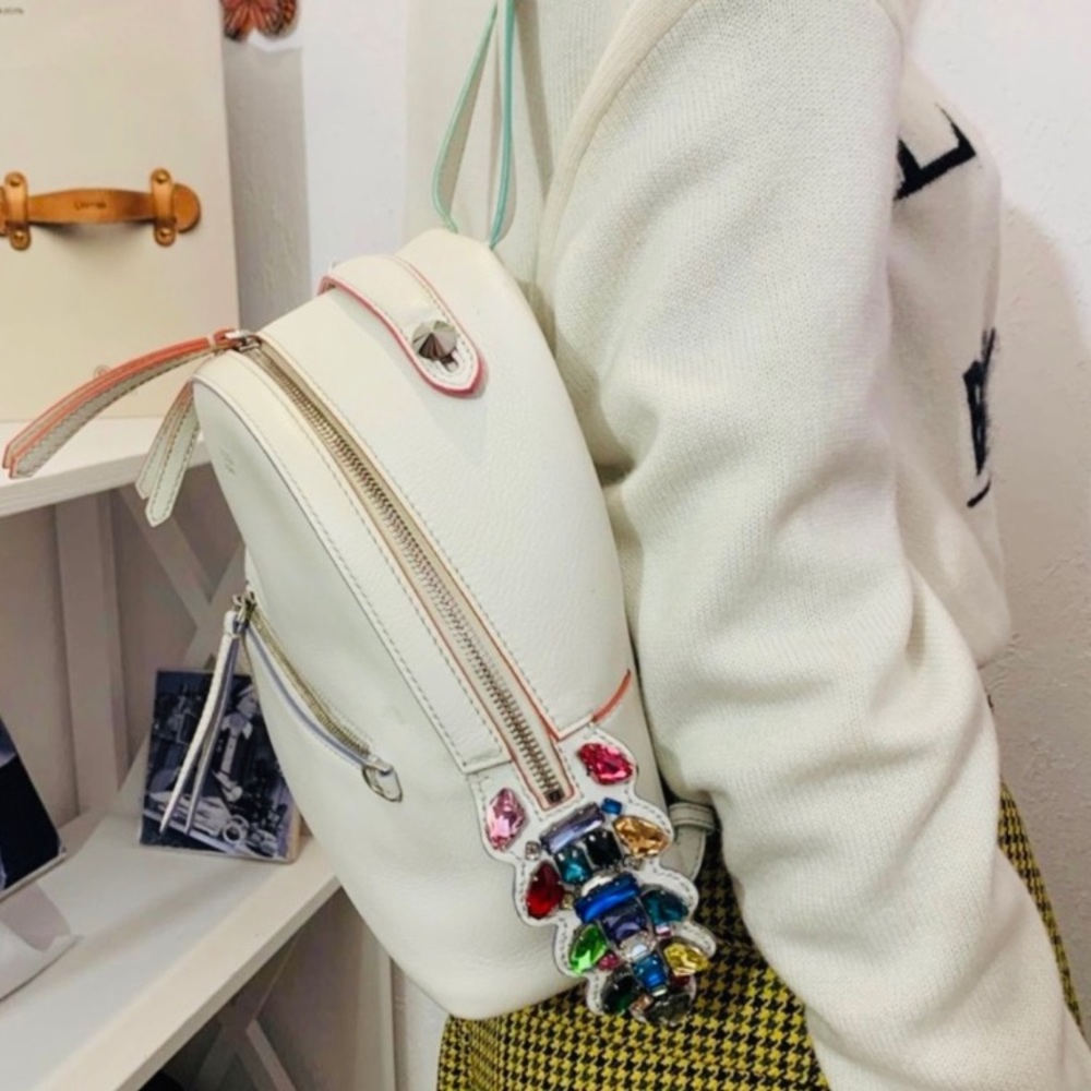 Fendi Zaino mini crystal ivory backpack